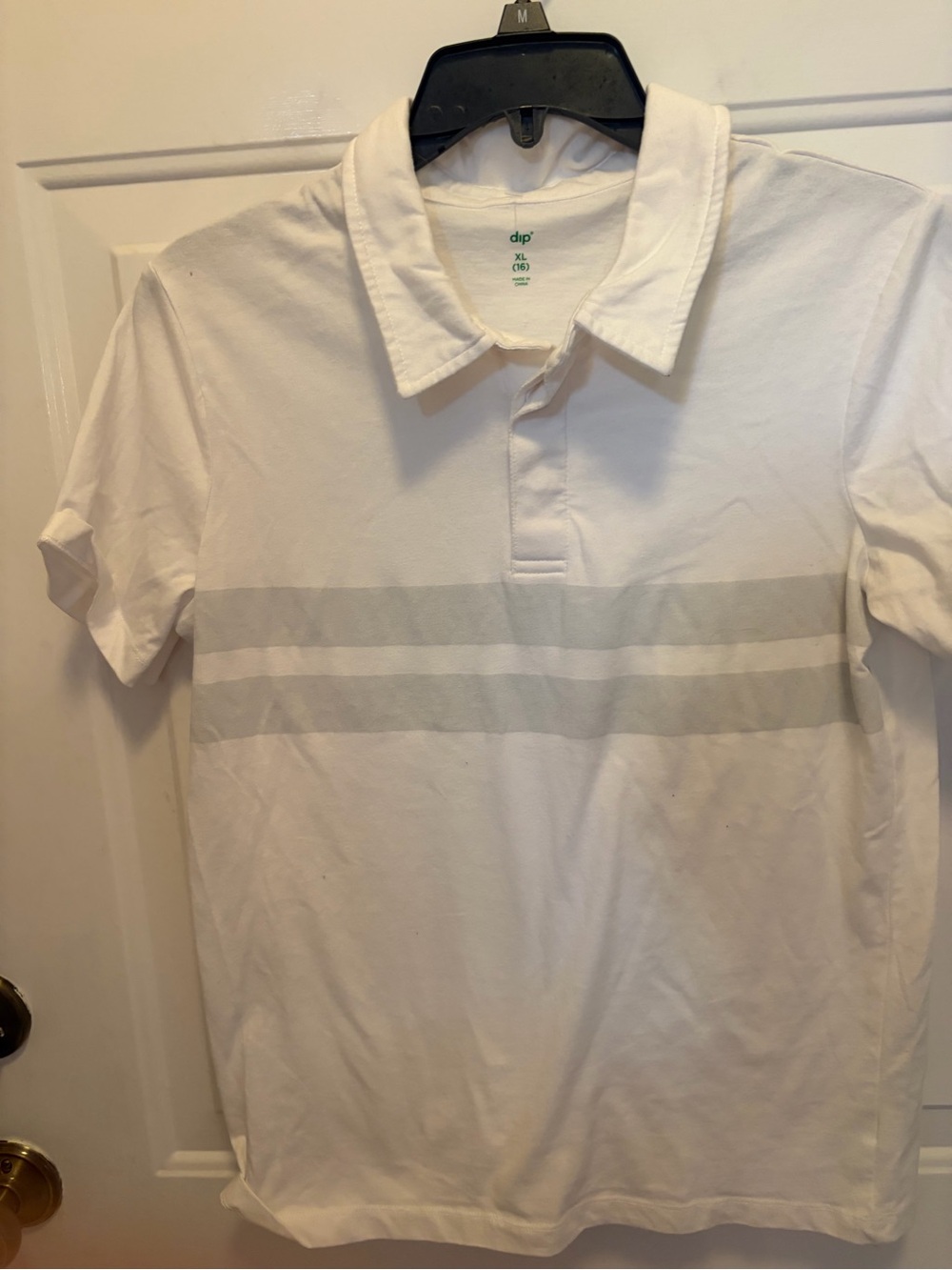 dip White Polo with Pale Gray Horizontal Stripes